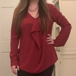 Burgundy long sleeve blouse, size L